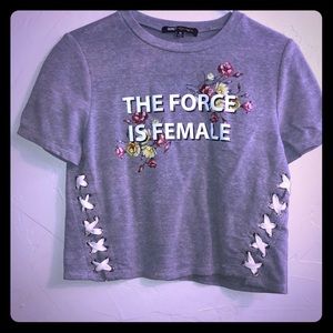 The Force Is Female gray crop top